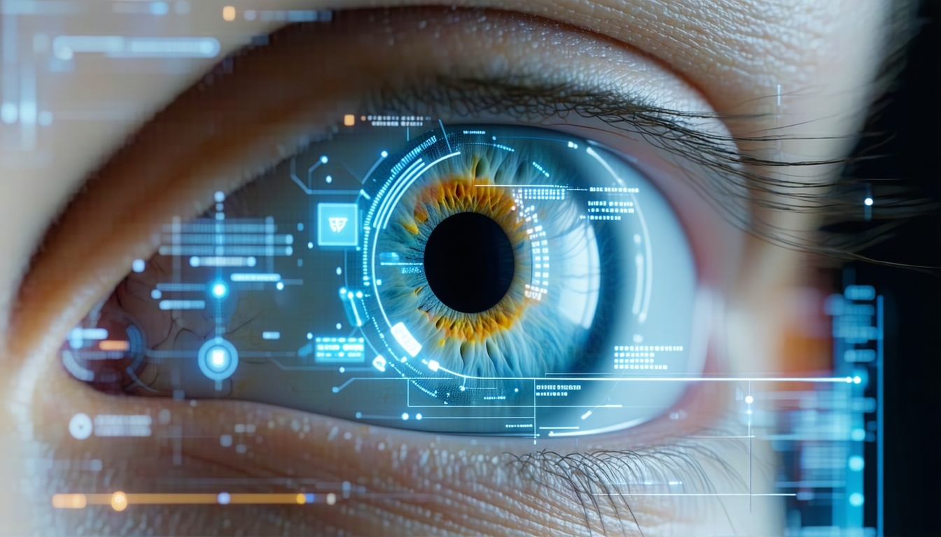A high-resolution image of a human eye with digita